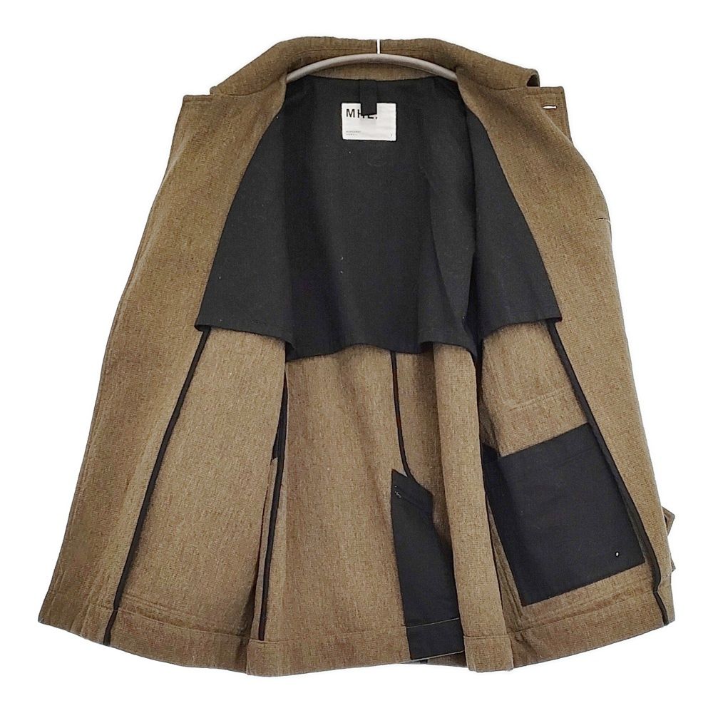 MHL. TEXTURED WOOL サイズ1 595-1210550 ウールリネン ショート丈 コート 21AW カーキ レディース エムエイチエル【中古】5-1123T♪ MHL. TEXTURED WOOL サイズ1 595-1210550 ウールリネン ショート丈