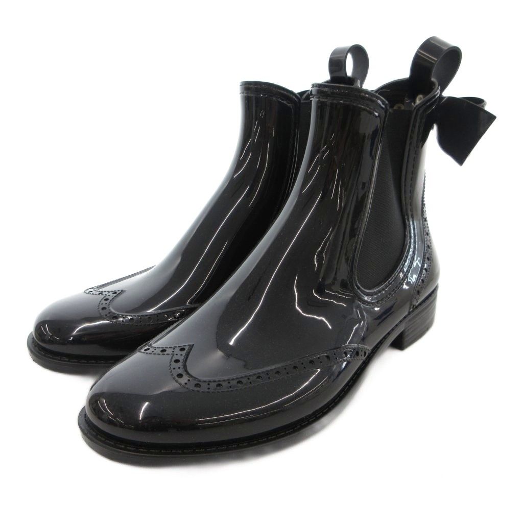 レッド ヴァレンティノ RED レインブーツ 長靴 36 23 cm シューズ ショート サイドゴア リボン 黒 ブラック AE AA