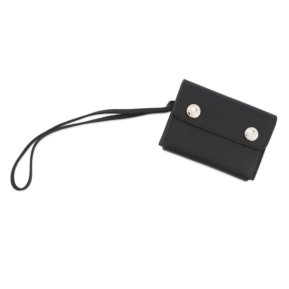 ルメス カードケース エルメスナップ ブラック シルバー金具 スイフト W刻印 HERMES 名刺入れ 黒