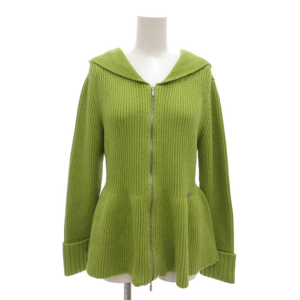 フォクシーニューヨーク FOXEY YORK 20年 スタイルパーカペプラムコットンニットカーディガン 38 パーカー フード ローゲージ ロゴ 緑 グリーン 40009 AE