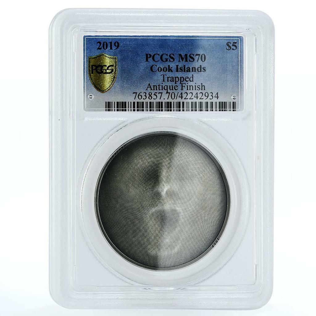 クック諸島 5ドル ホラーシリーズ トラップドフェイス MS70 PCGS 銀貨