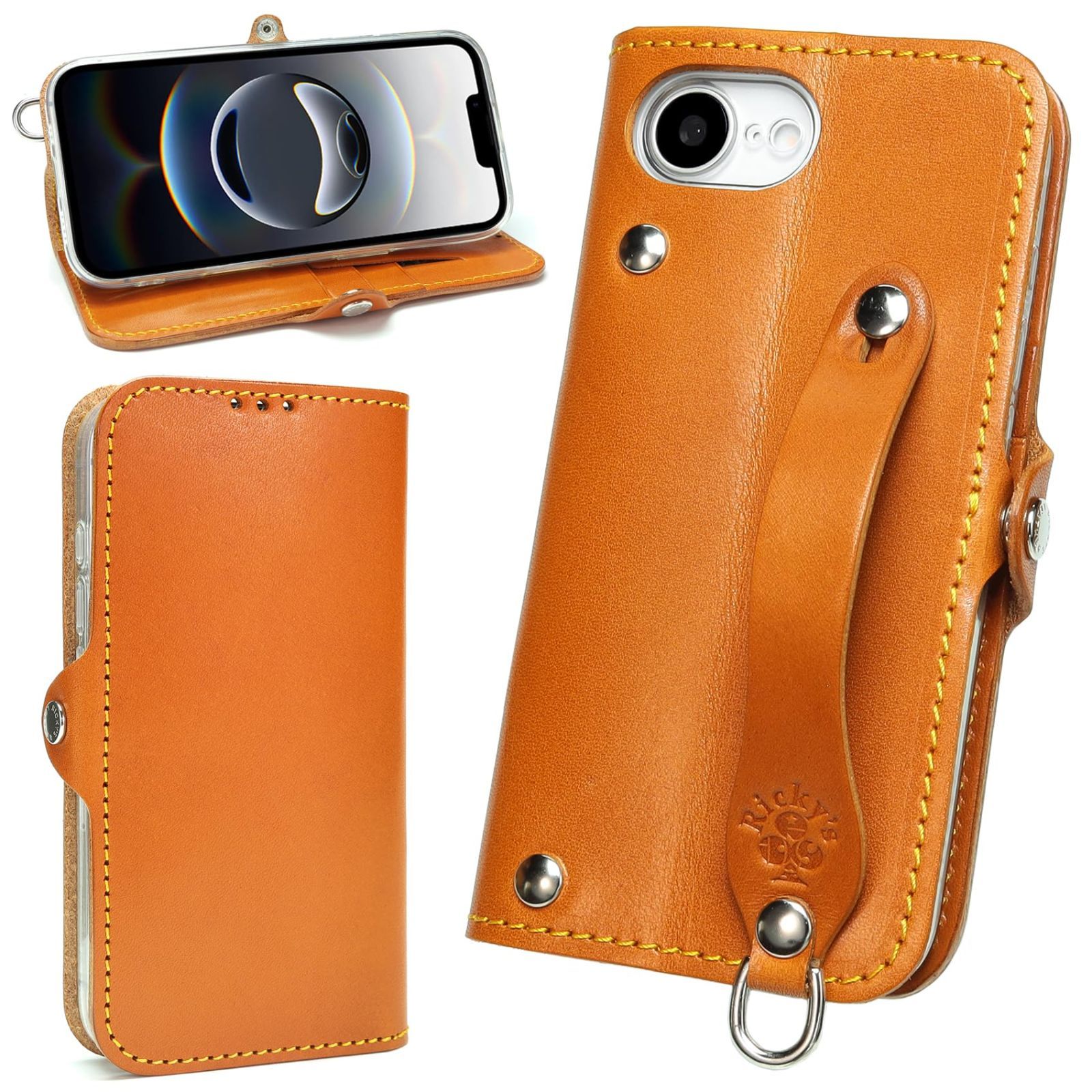 MSポケット 栃木キャメル 右開き TPU ケース 栃木レザー 手帳型 革 本革 iPhone 16 eと互換性のある EFGS リッキーズ