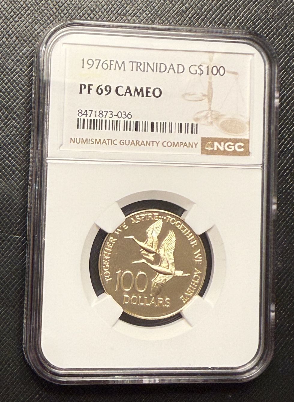 トリニダード・トバゴ 1976年 FMゴールド 100ドル NGC PF69 カメオ