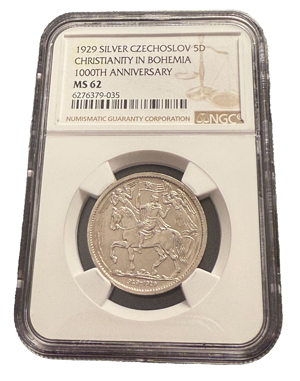 チェコスロバキア 1929年 銀貨 5ダカット NGC MS 62 ボヘミアのキリスト教
