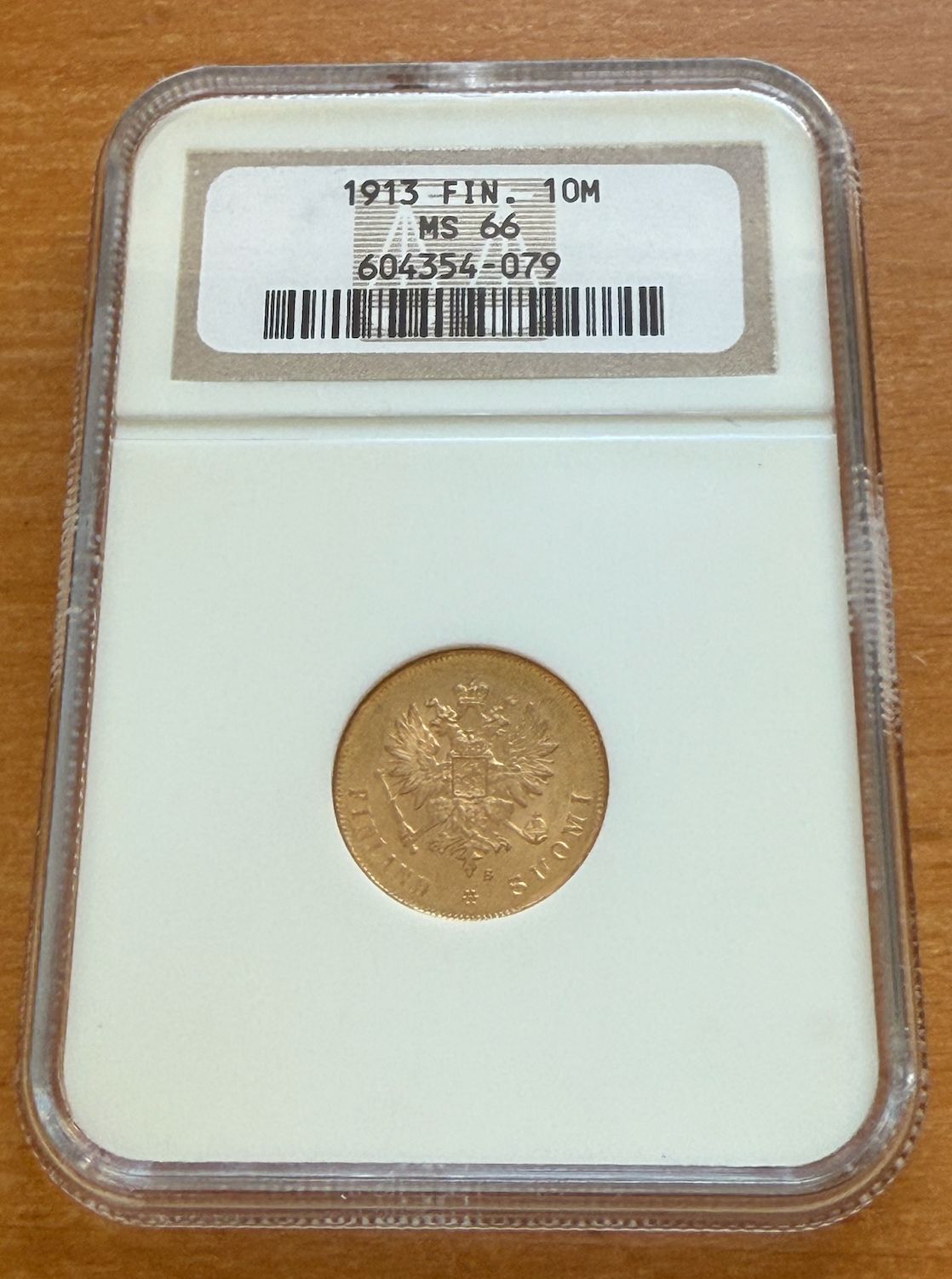 フィンランド 1913 S ゴールド 10 マルカ NGC MS 66