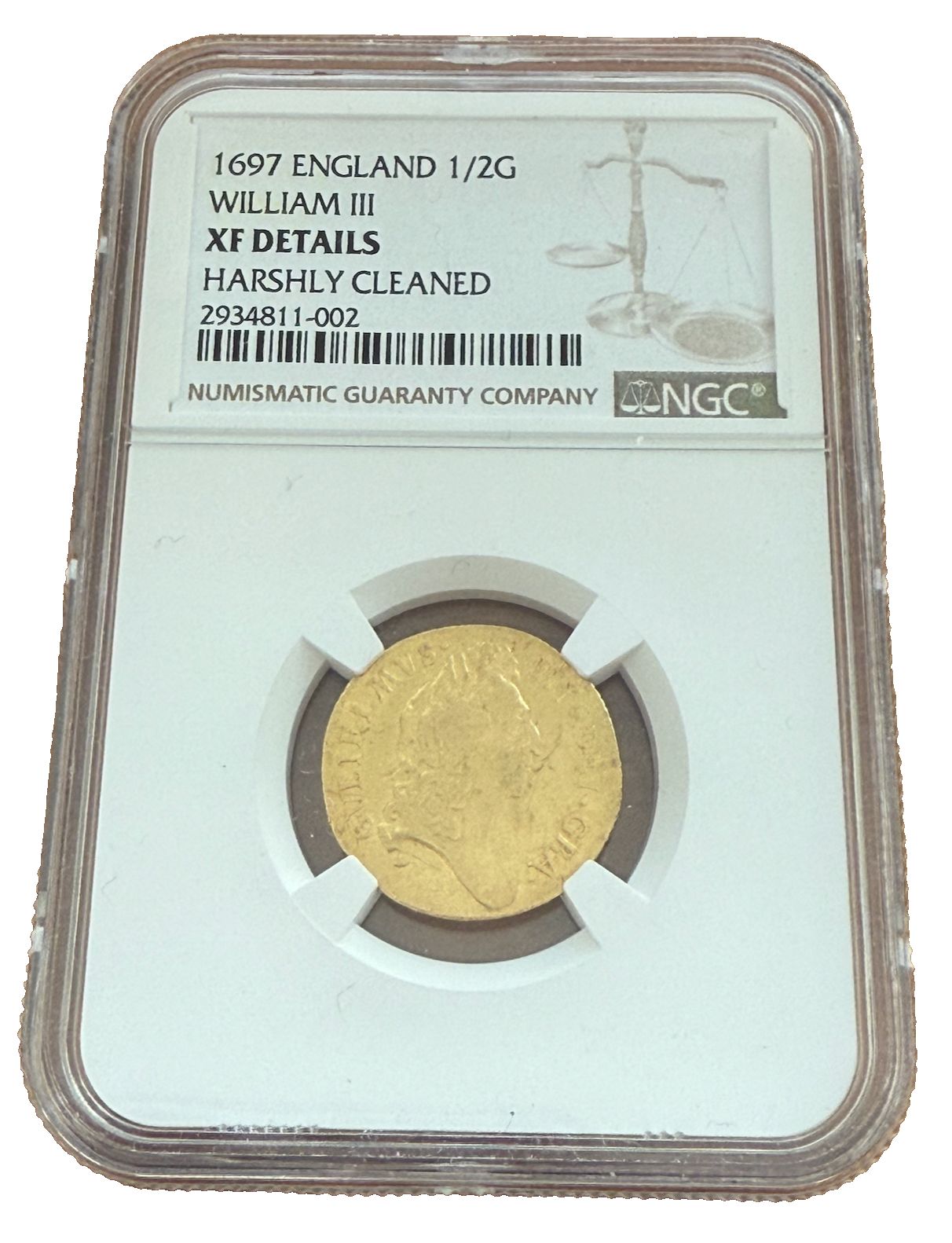 イギリス 1697年 金貨 1 2ギニー NGC XF 詳細 ウィリアム3世