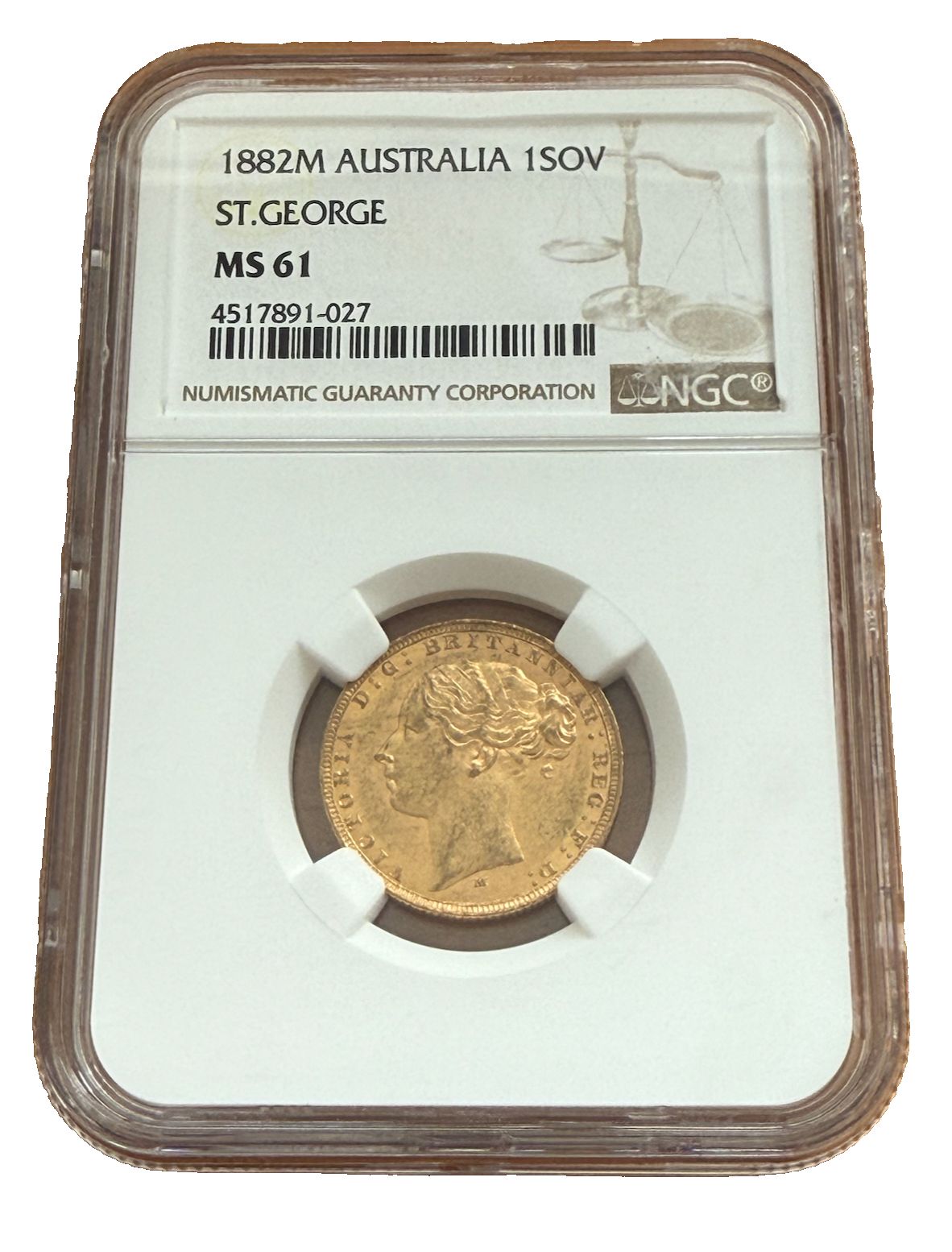 アトラリア 1882 M ゴールド 1 ソブリン NGC MS 61 セントジョージ ビクトリア