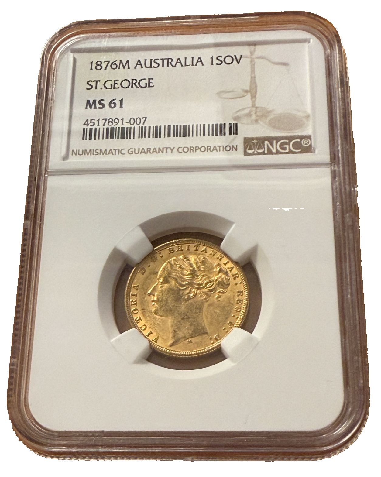 アトラリア 1876 M ゴールド 1 ソブリン NGC MS 61 セントジョージ ビクトリア