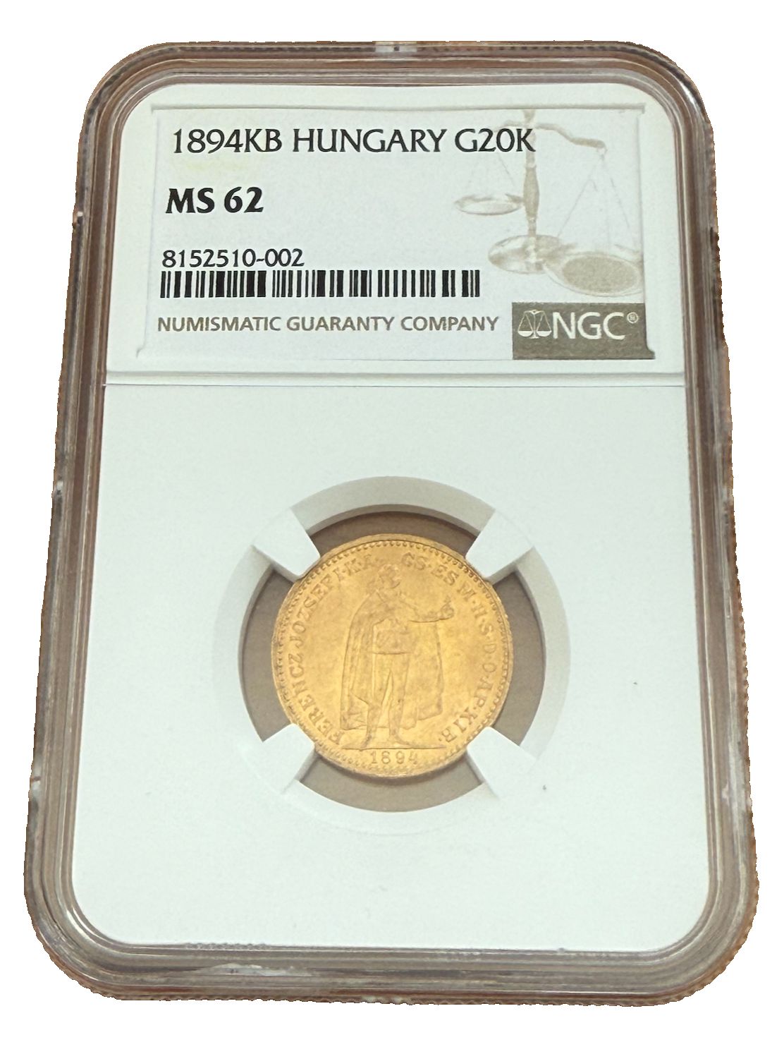 ハンガリー 1894 KB ゴールド 20 コロナ NGC MS 62