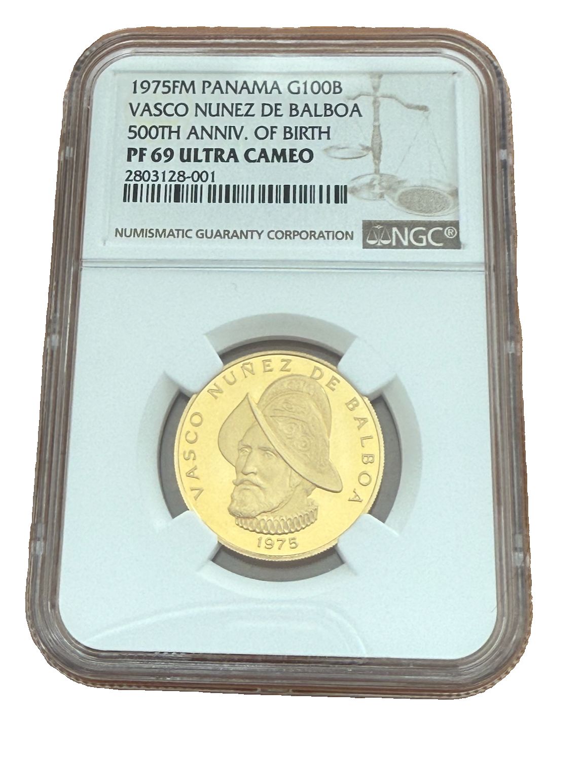 パナマ 1975 FM ゴールド 100 バルボア NGC PF69UC バスコ ヌニェス デ