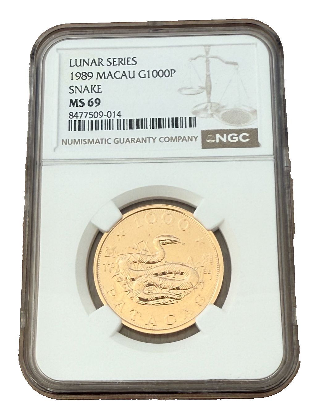 マカオ 1989年 金貨 1000パタカ NGC MS69 ルナシリーズ - 巳年 - メルカリ