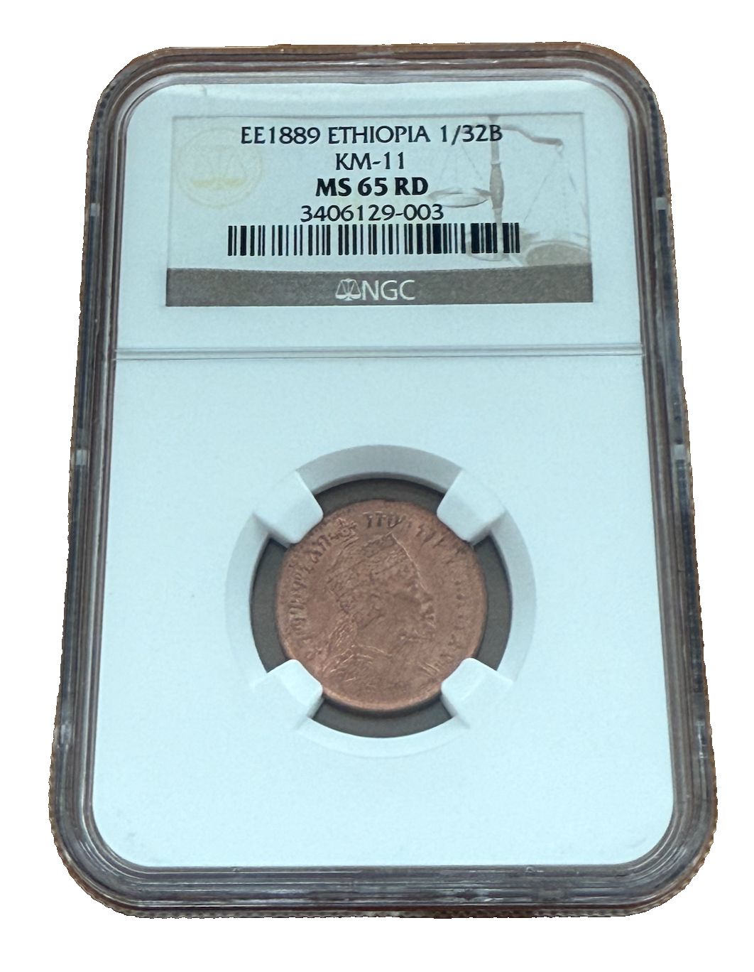 エチオピア コッパー 1 32 ブル 1897 1922-1933 EE 1889 NGC MS 65 RD