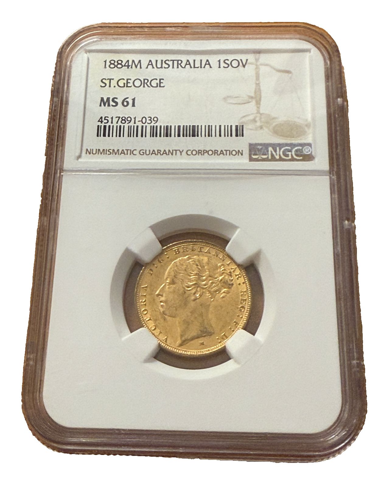 アトラリア 1884 M ゴールド 1 ソブリン NGC MS 61 セントジョージ ビクトリア