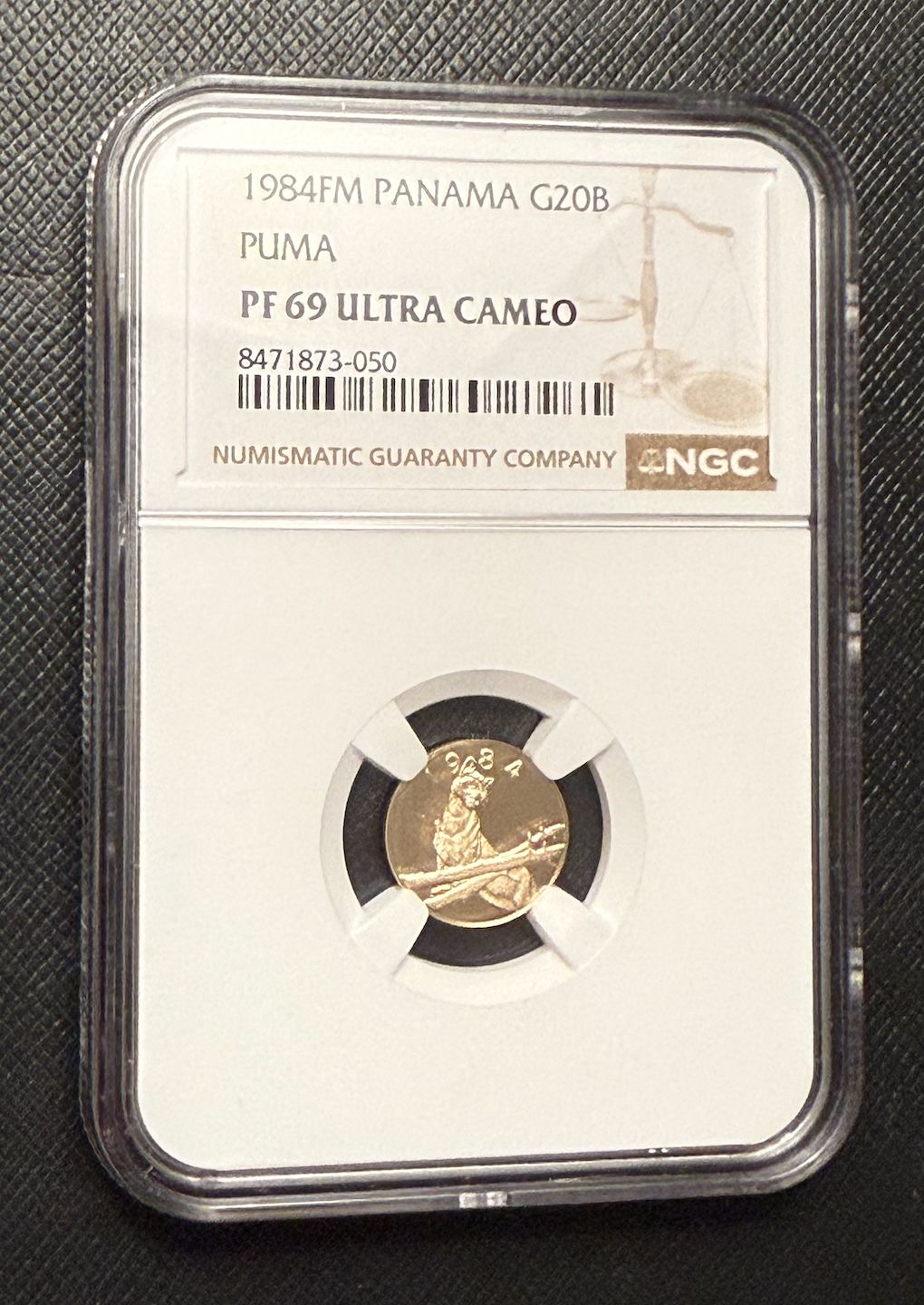 パナマ 1984年 FMゴールド 20バルボア NGC PF 69 UC プーマ 発行枚数 357