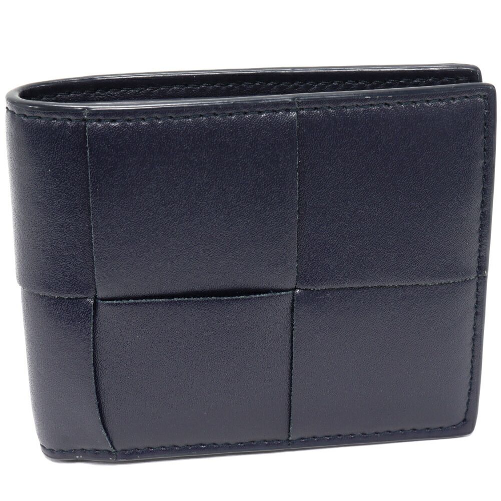 ボッテガヴェネタ 二つ折り財布 小銭入れなし カセット 二つ折りウォレット カーフ ネイビー 743004
