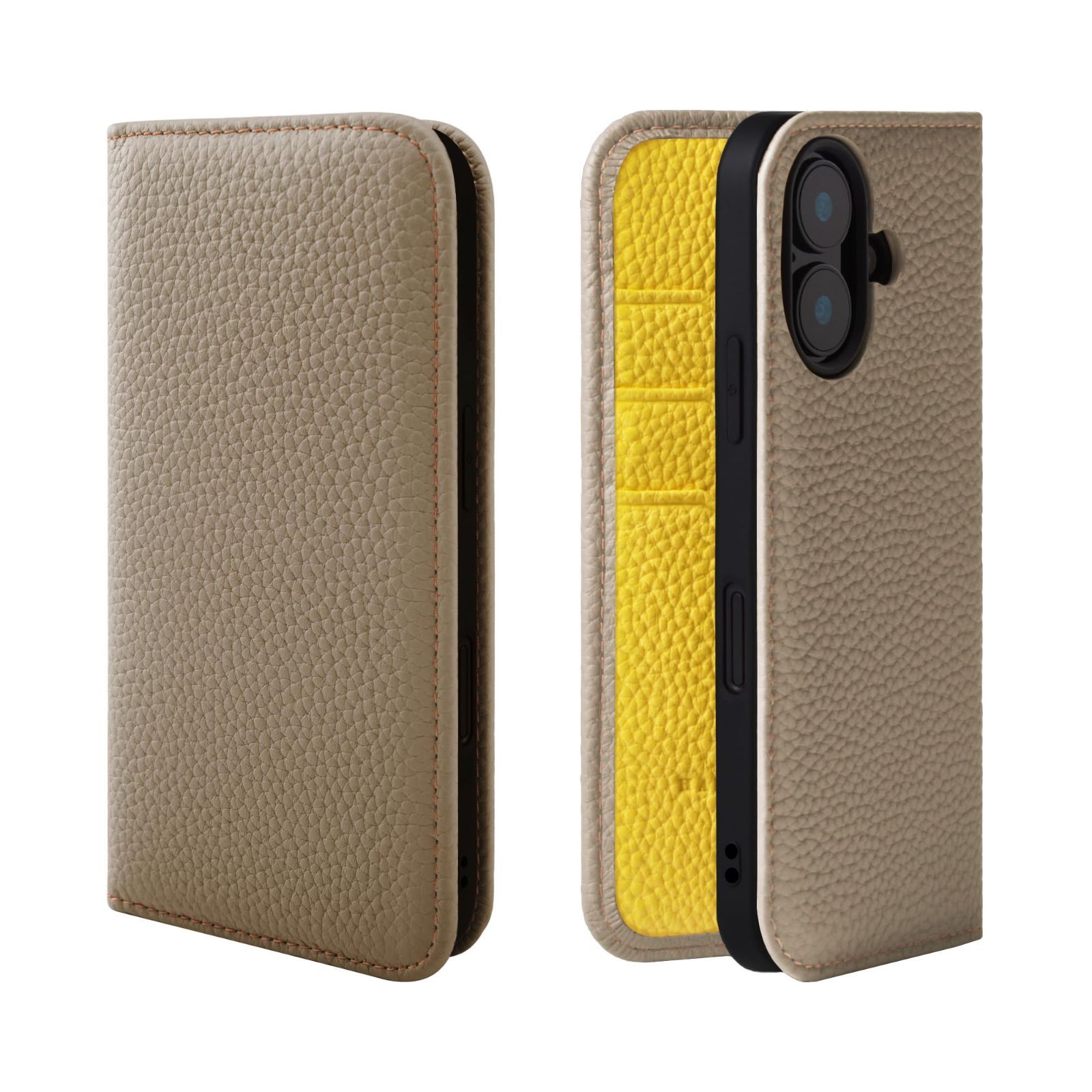 イエロー グレージュ PH-16-Grege-YL マグネットなし ギフト シュリンクカーフレザー 女性 付き 彼女 コードホルダー お母さん スタンド お父さん スマホ スマホケース 30代 本革 40代 手帳