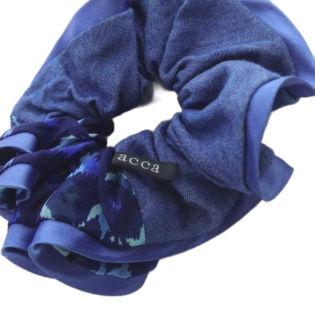 アッカ acca ライトデニム×総柄 サテンシュシュ 青 ブルー - メルカリ