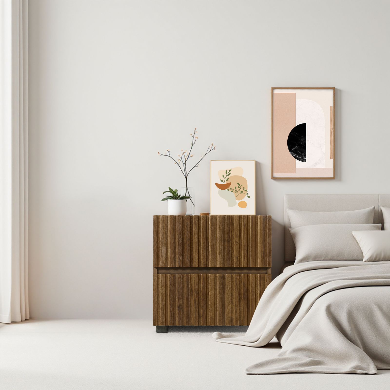 【新作】チェスト サイドテーブル キャビネット ルーバーデザイン 縦格子 ウォールナット  収納 引き出し リビング インテリア 家具 北欧 モダン 和風 おしゃれ スタッキング   