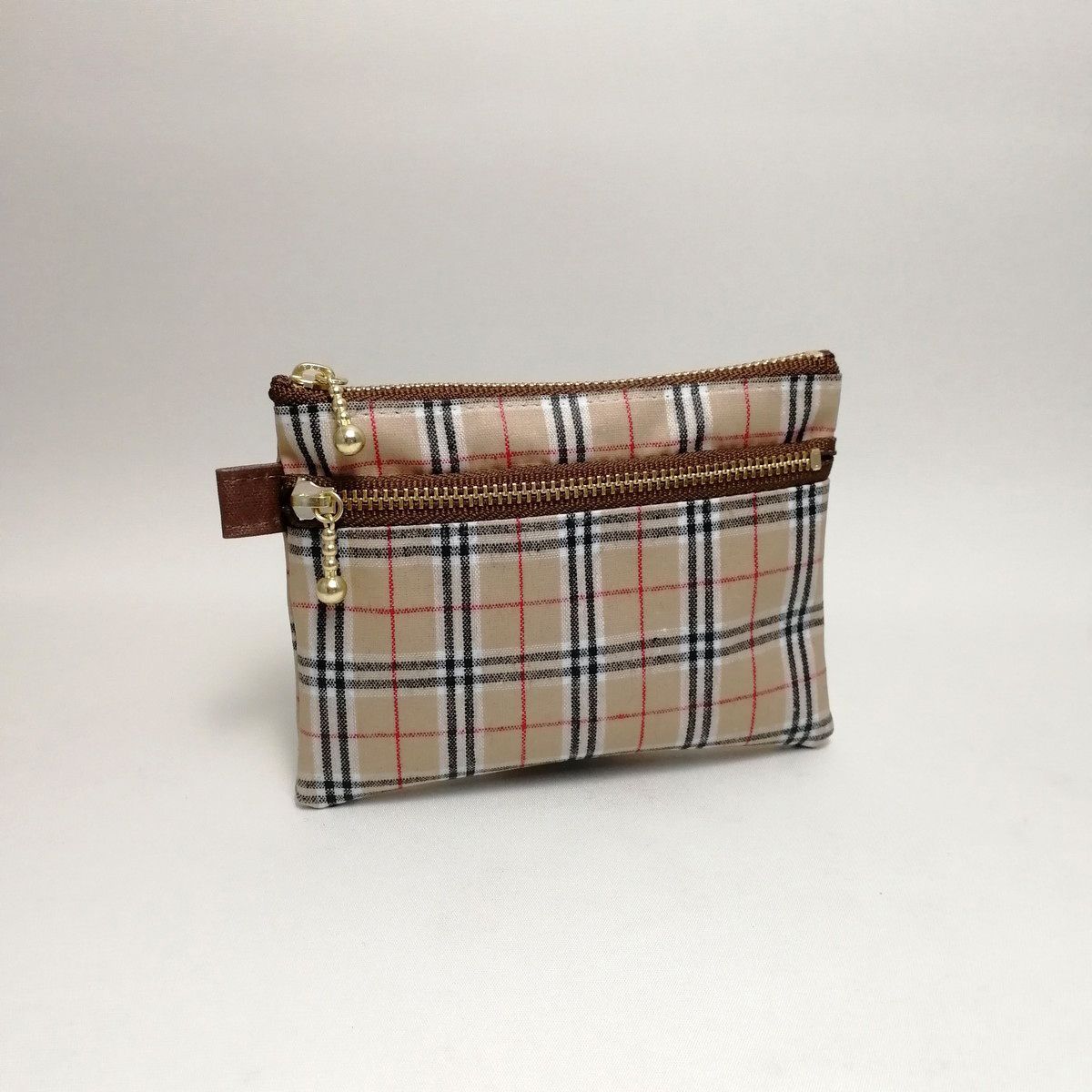 ミニポーチ2個セット タータンチェック ベージュ・赤 総柄DFミニ