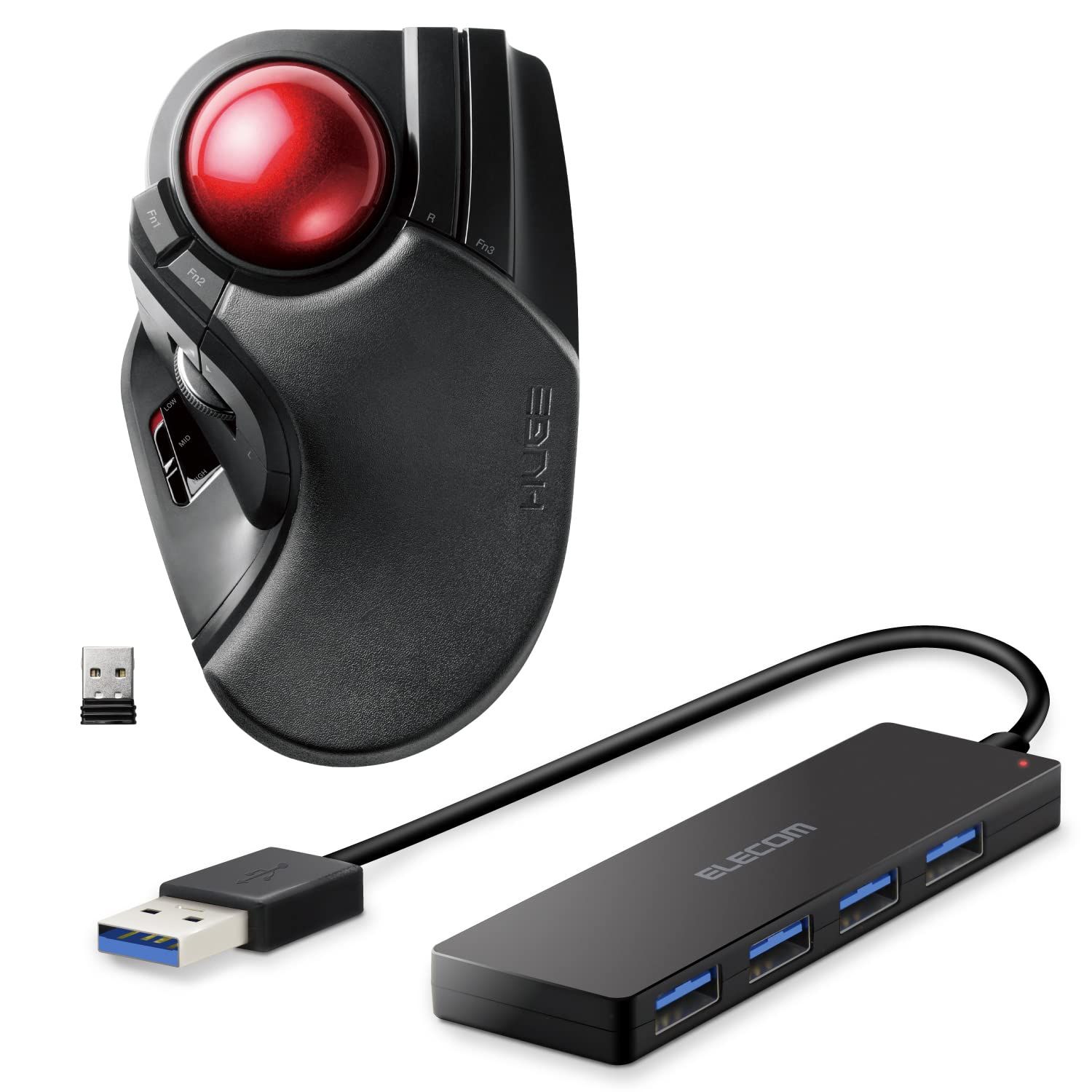 エレコム 4ポートUSB 3.0ハブ U 3 H-FC 02 BBK - ワイヤレストラックボール 人差し指 中指操作タイプ M- セット