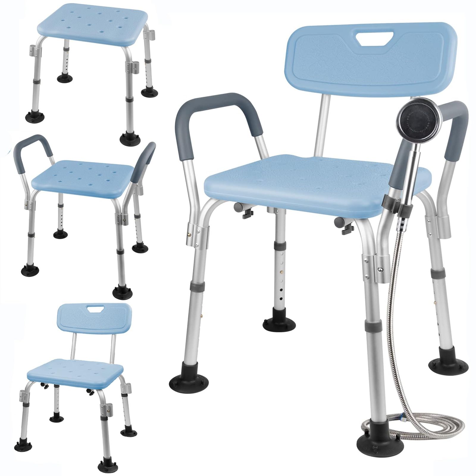 お風呂椅子 介護用 介護 風呂 椅子 6段階高さ調節 耐荷重136 kg シャワーチェア 肘掛け付き シャワーチェアー 背もたれ付 介護用品 風呂椅子 滑り止めマット付き 立ち上がり補助 カビない お風呂介護椅子 アルミ合金製 軽量 丈夫
