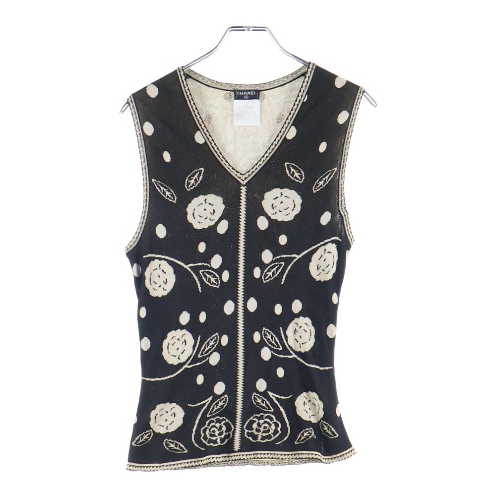 CHANEL シャネル フローラル柄 ニットベスト P19106 ブラック