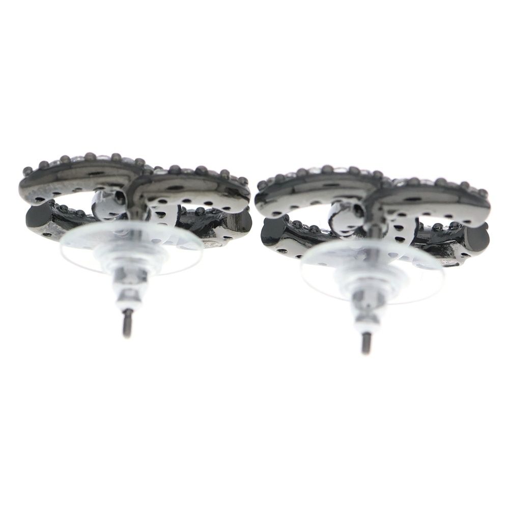 CHANEL シャネル ココマーク ラインストーンピアス ブラック シルバー金具