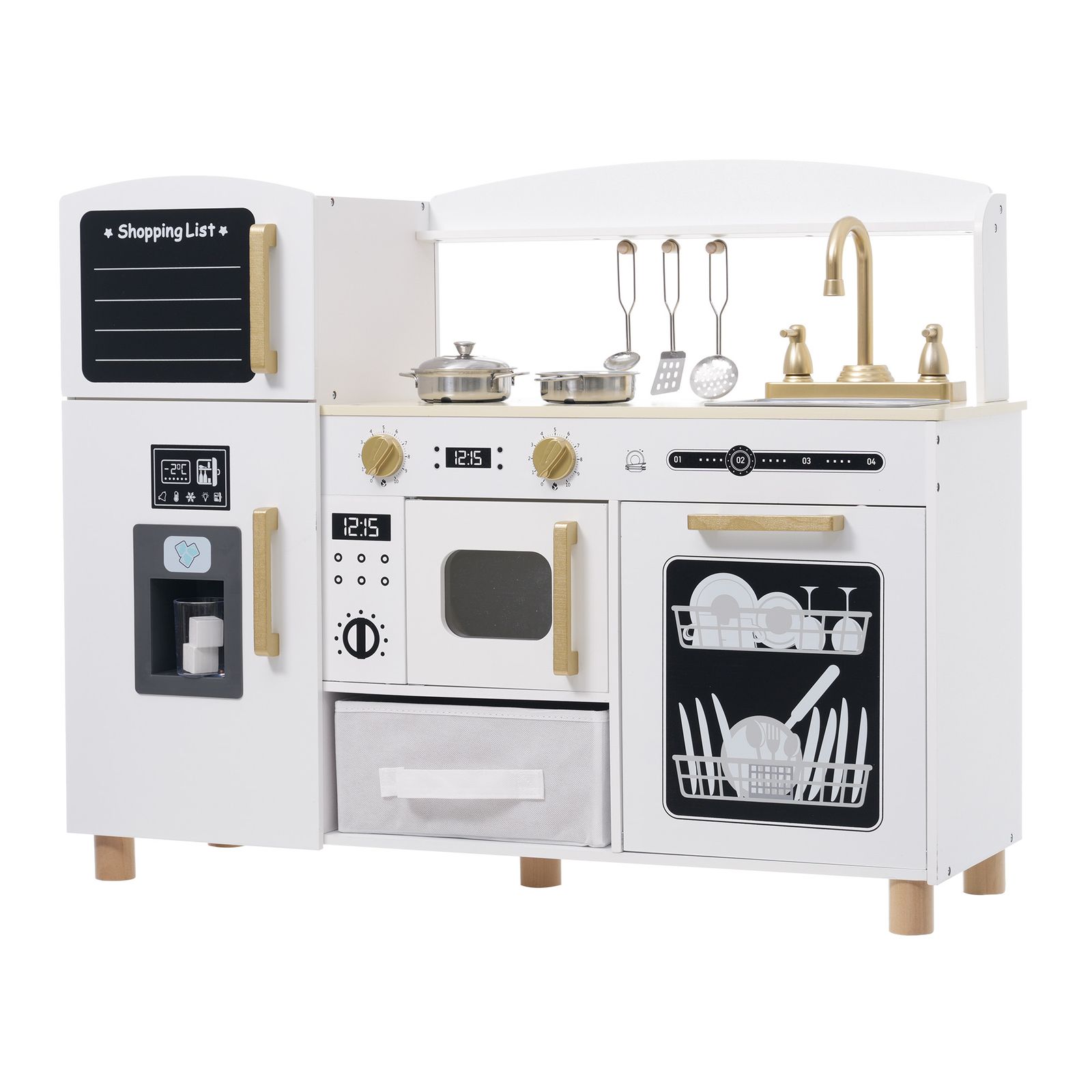 数量 おままごと キッチン 絵描きキッチン 木製 台所 調理器具付き 知育玩具 コンロ 冷蔵庫 製氷機 電子レンジ 家事 おもちゃ キッズ ベビー プレゼント ホワイト