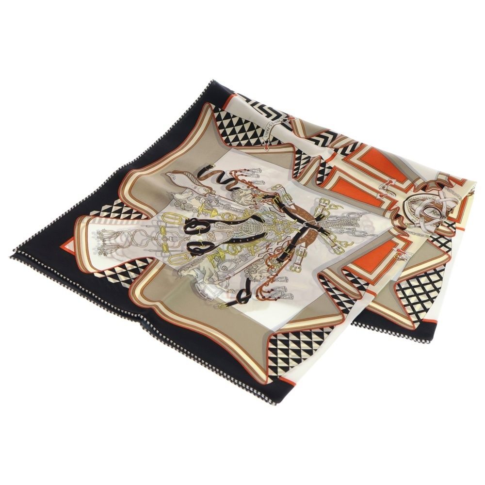 HERMES エルメス カレ90 鞍職人の花束 Bouquets Sellier スカーフ ホワイト ブラック オレンジ