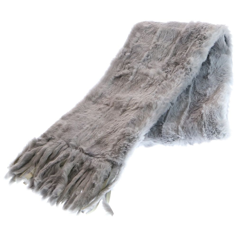 GIORGIO ARMANI ジョルジオアルマーニ レザーフリンジ付ラビットファーマフラー グレー