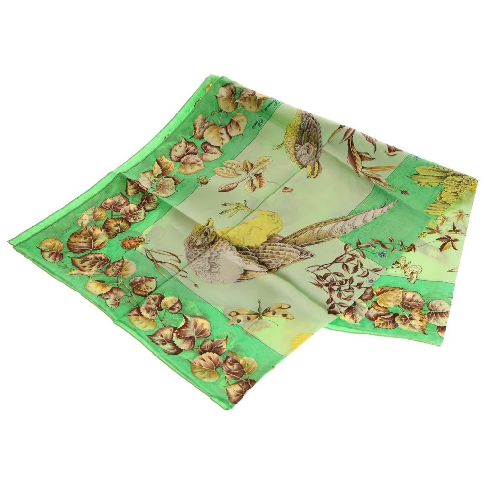 HERMES エルメス カレ90 la vie au grand air シルクスカーフ グリーン