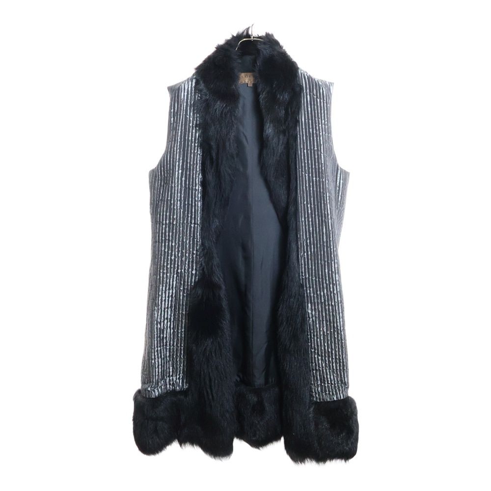 LOEWE ロエベ ファー切り替え シルク キルティング ロング ジレ ベスト ブラック レディース