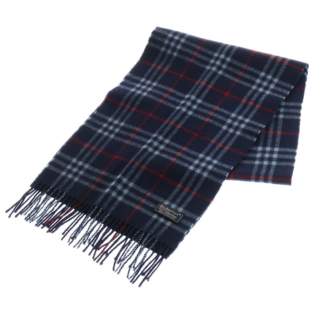 BURBERRY バーバリー ノヴァチェック ウール フリンジマフラー ネイビー