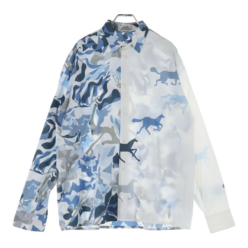 HERMES (エルメス) 23SS セリエボタン ホースカモフラ総柄シルク長袖