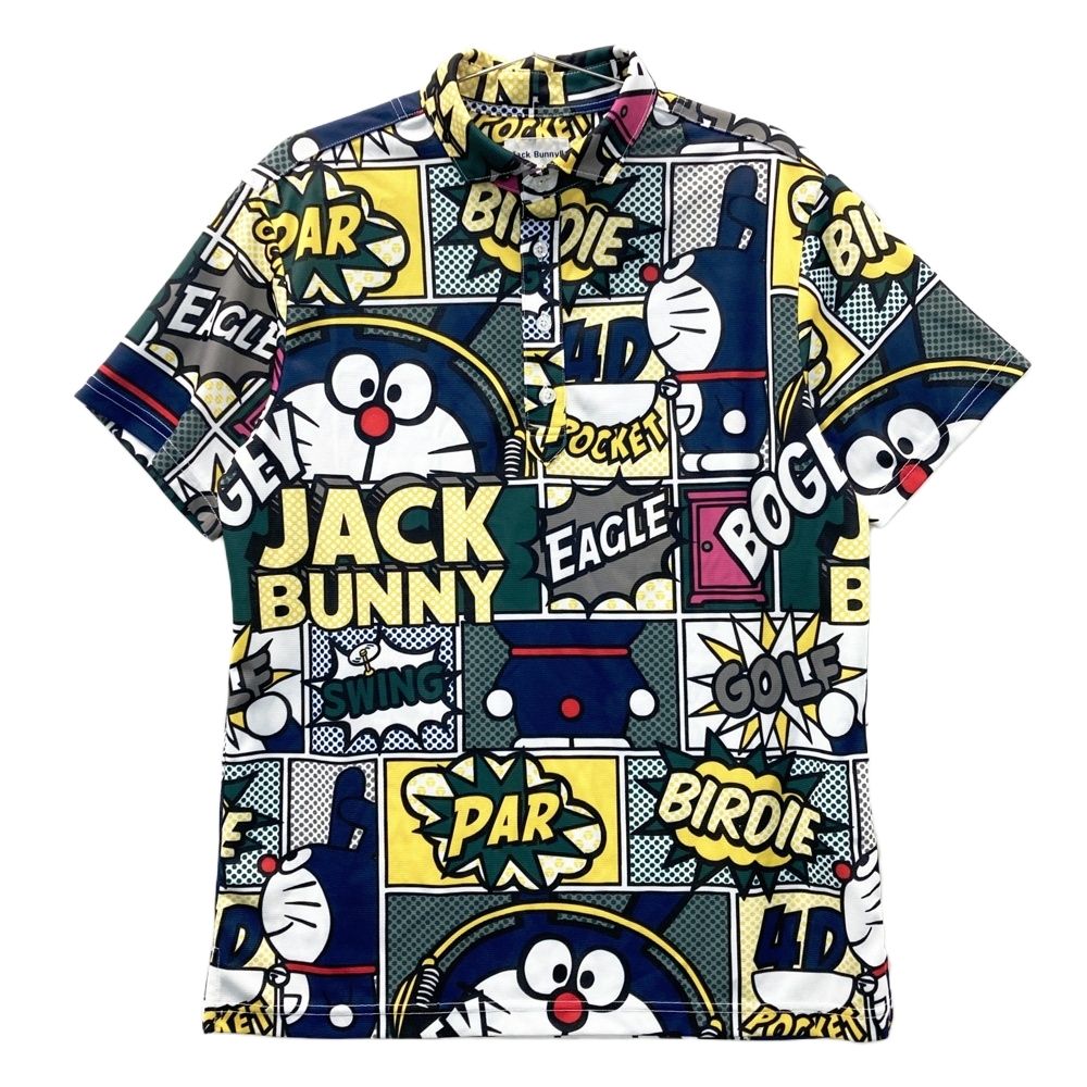 サイズ 5 JACK BUNNY ジャックバニー ×ドラえもん 半袖ポロシャツ コミック 総柄 ホワイト系 ゴルフウェア メンズ ストスト