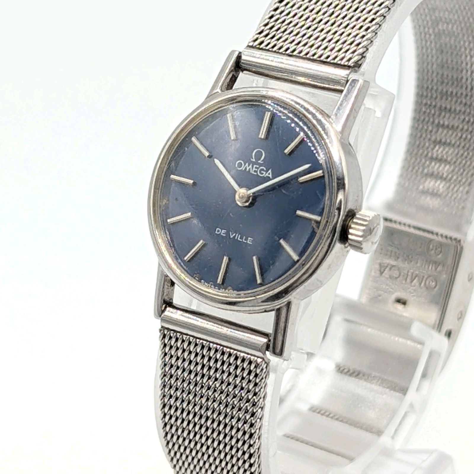 OMEGA DE VILL Watch Hand-winding Ladies Round Silver Blue dial Y 2 K 00 S Vintage Working オメガ デビル 時計 レディース シルバー 青文字盤 ラウンド ヴィンテージ 稼働品