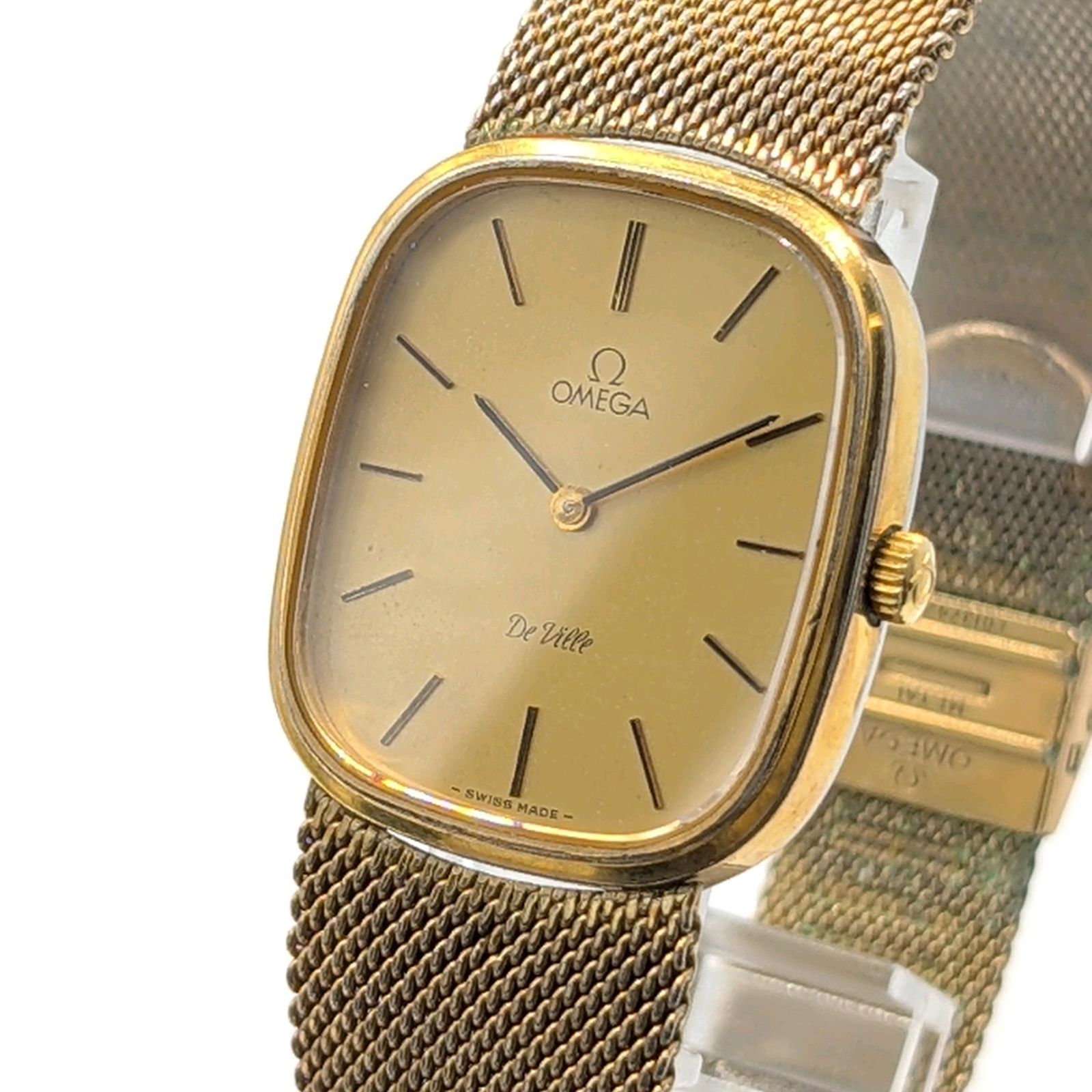 OMEGA DE VILLE Watch Hand winding Ladies G dial Y 2 K 00 S Vintage Not Working オメガ デビル 時計 レディース ゴールド ゴールド文字盤 スクエア ヴィンテージ 不動品