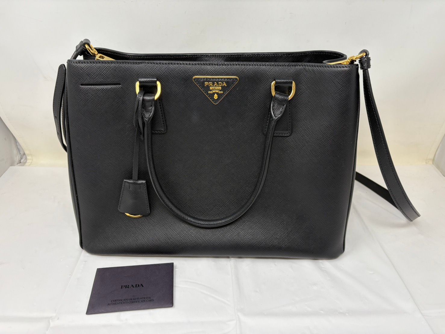 ◇PRADA プラダ 2wayレザーバッグ ガレリア 黒系 ブラック