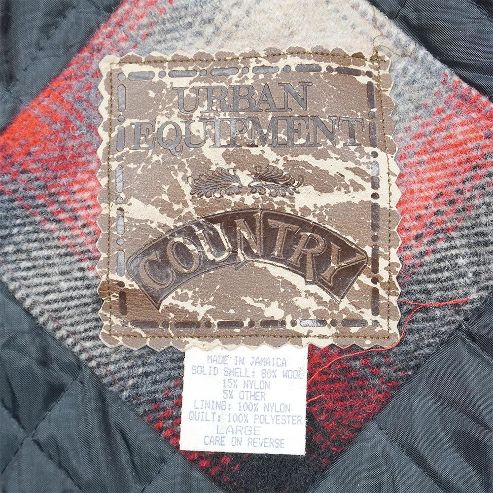 URBAN 90 s 90年代 ウールジャケット カバーオール キルティングライナー USA BLACK ヴィンテージ アメリカ 古着 黒 × 赤 オンブレチェック柄 L