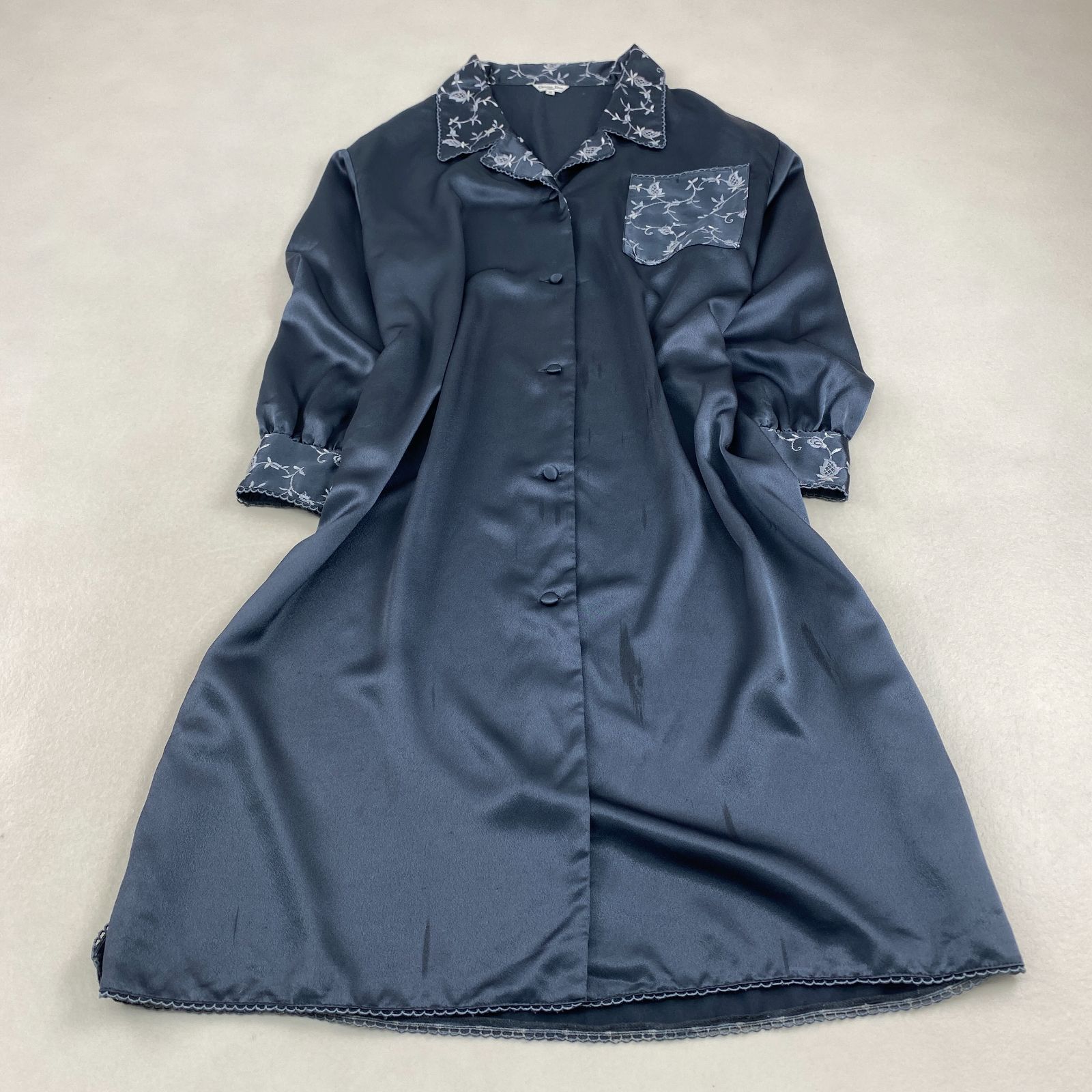 Christian Dior ロングワンピース 花柄刺しゅう サテン グレー M  