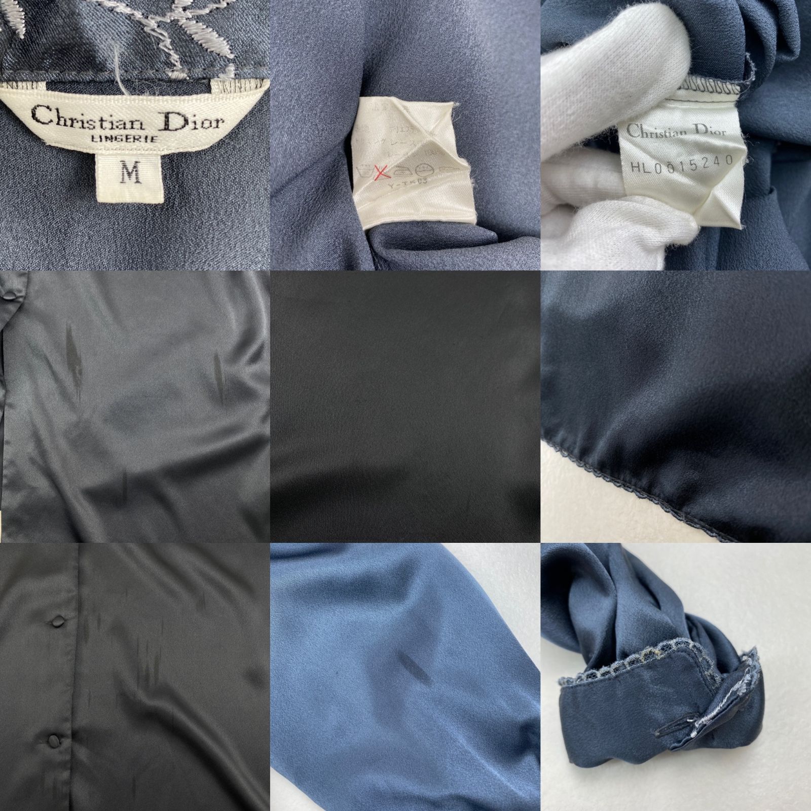 Christian Dior ロングワンピース 花柄刺しゅう サテン グレー M  