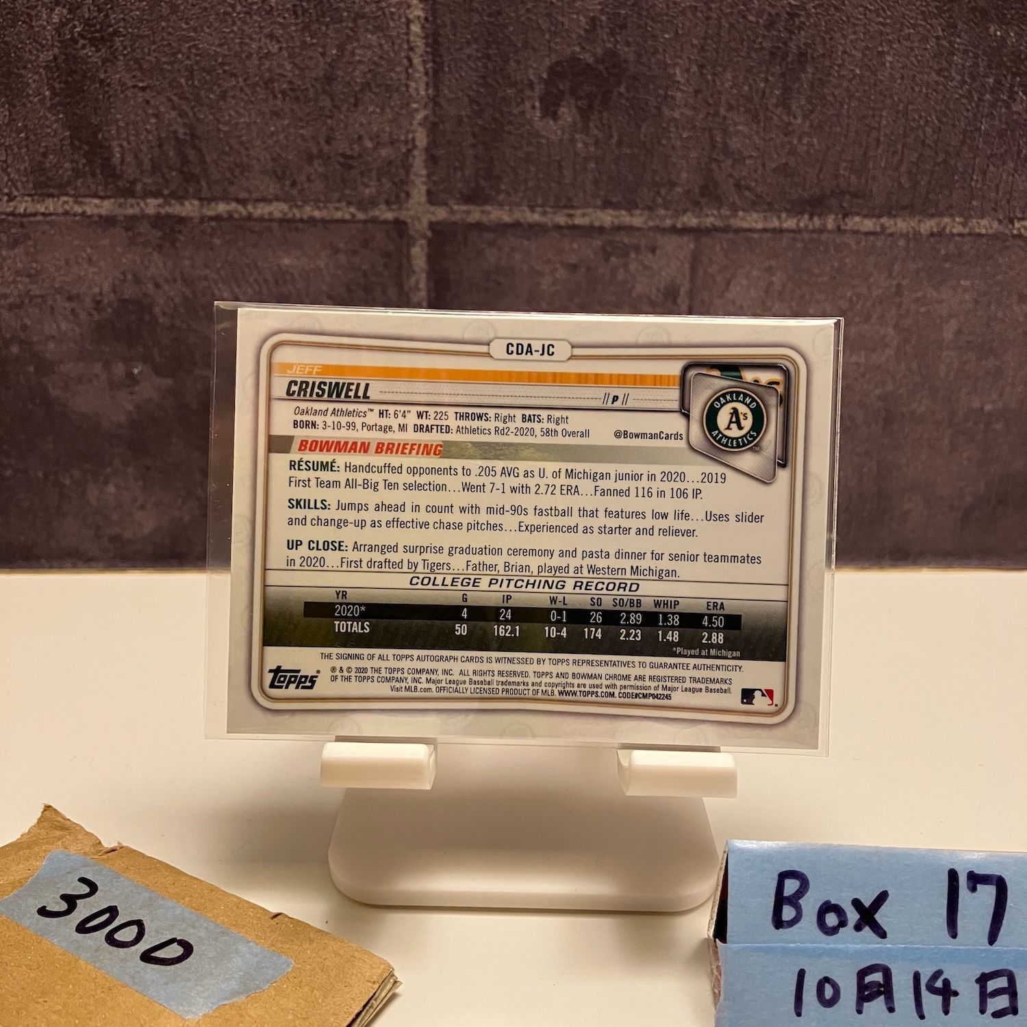 2020 Topps 1st Bowman Chrome Jeff Criswell 135/150 直筆サイン