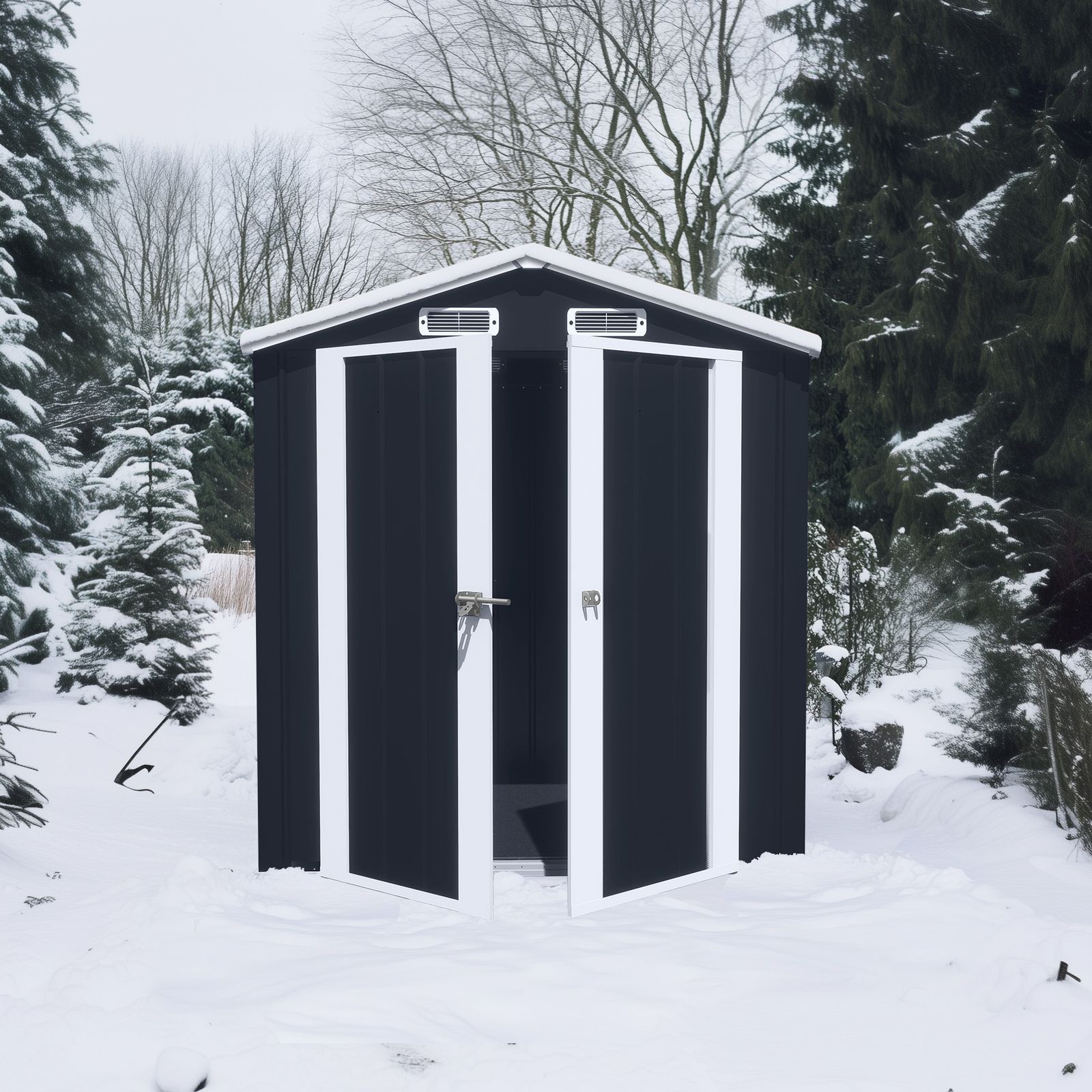 数量 物置 スチール製 屋外収納庫 大型 おしゃれ 防水 防さび 床材補強フレーム付き 幅173×奥行107×高193 ブルーグレー