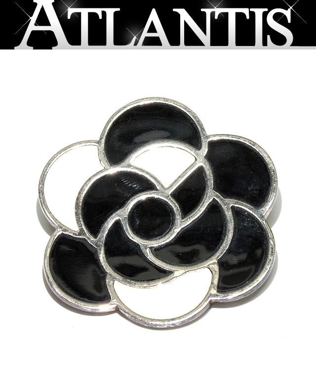 シャネル CHANEL ヴィンテージ カメリア ブローチ ネックレストップ 黒×白 98 P 72861