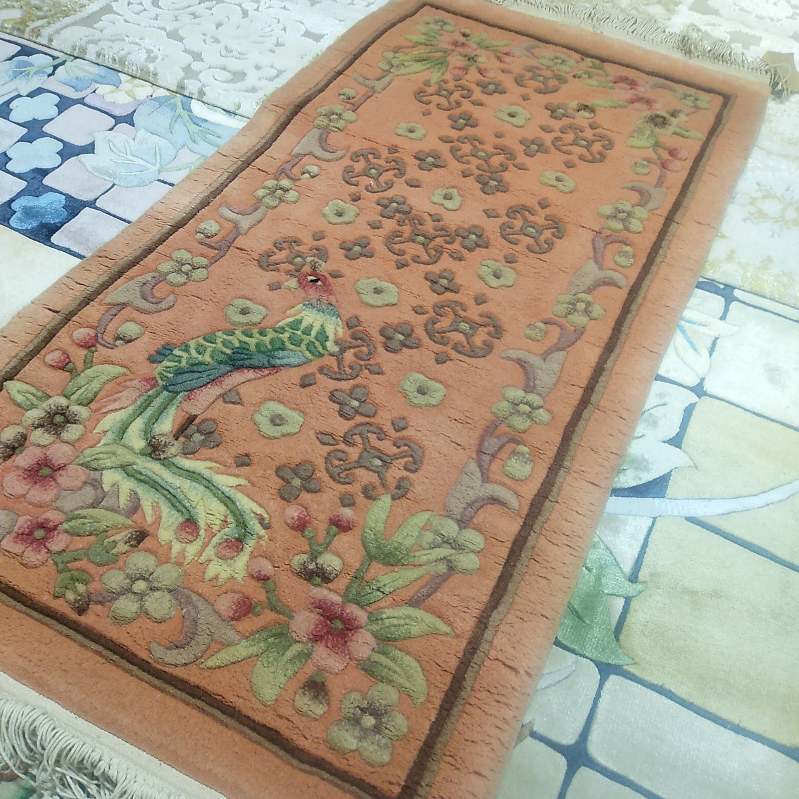 手織りウール段通 段通 玄関マット ウール緞通 鳳凰 品