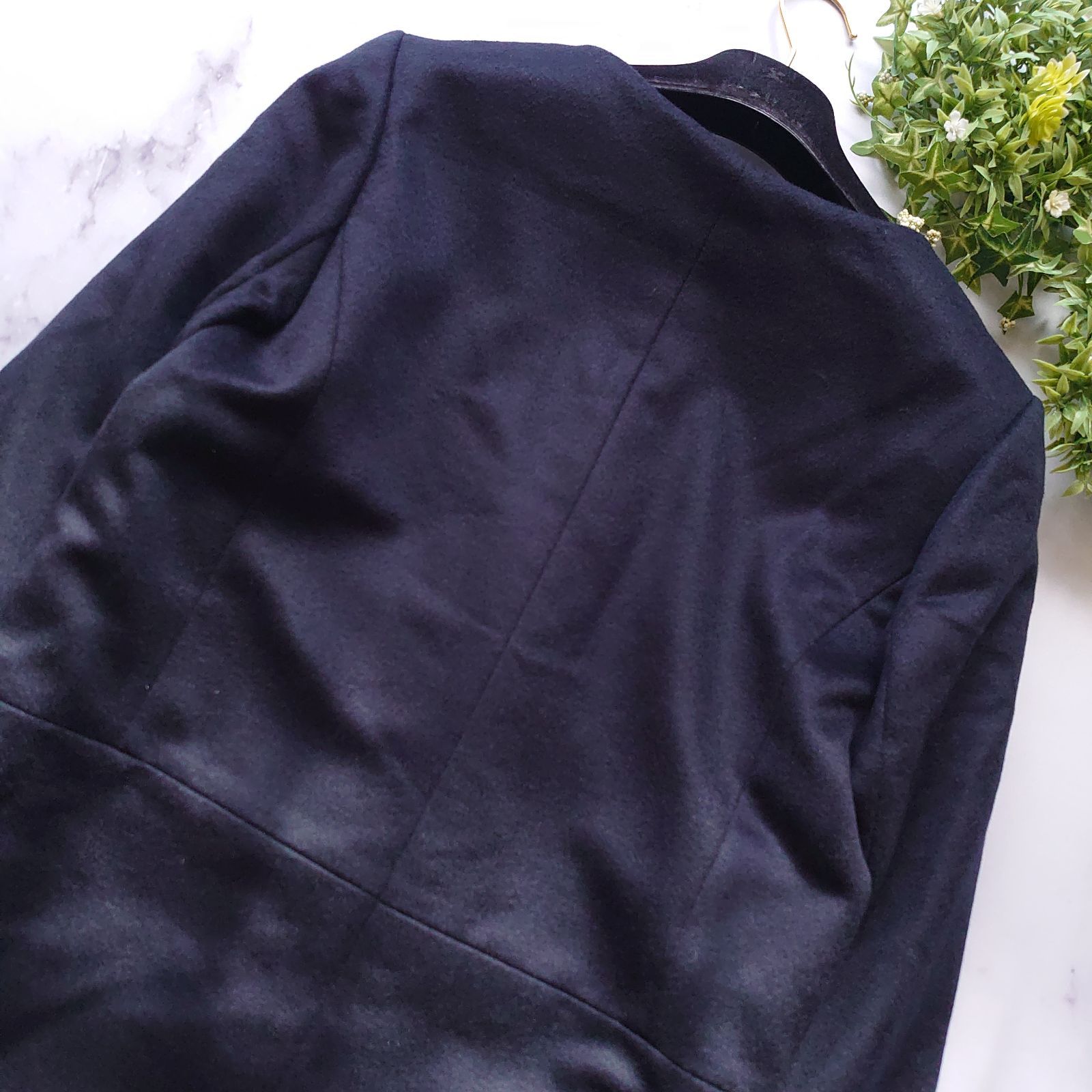 タグ付 元町ゼラール カシミヤ100％ ノーカラーコート 比翼 ネイビー M