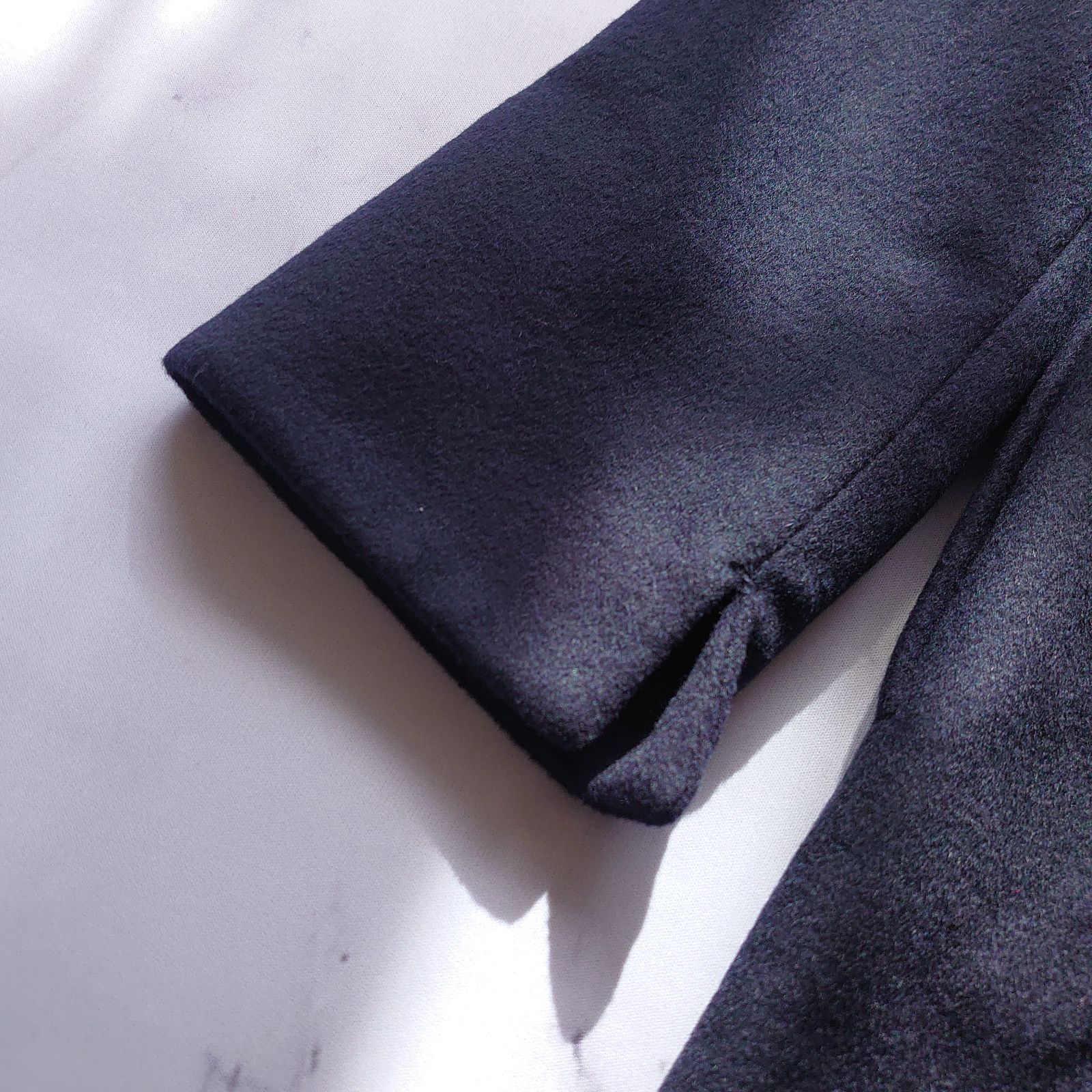 タグ付 元町ゼラール カシミヤ100％ ノーカラーコート 比翼 ネイビー M