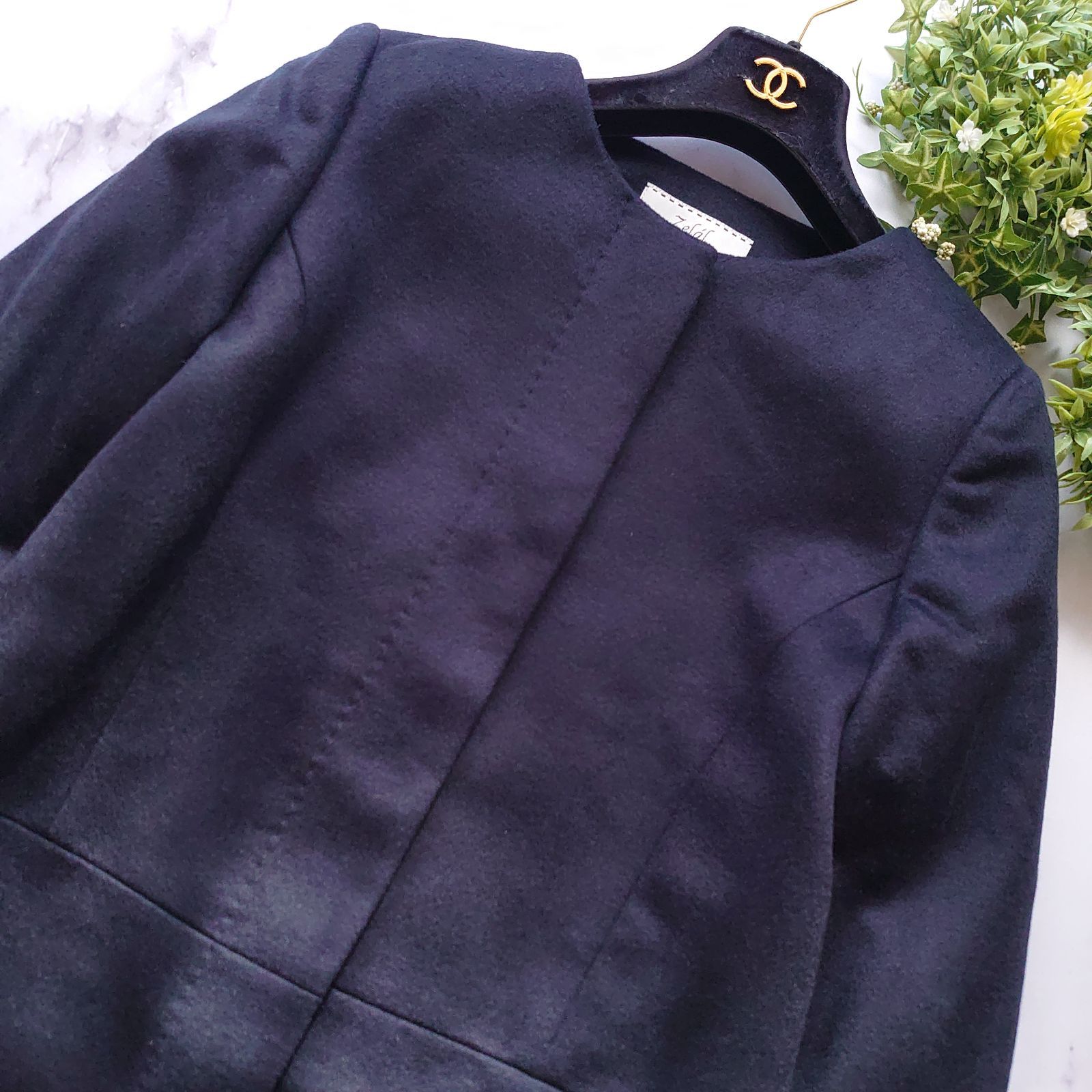 フォロー割中モトマチゼラール カシミヤ100% ノーカラーコート　ネイビー　11 タグ付 元町ゼラール カシミヤ100％ ノーカラーコート 比翼 ネイビー M