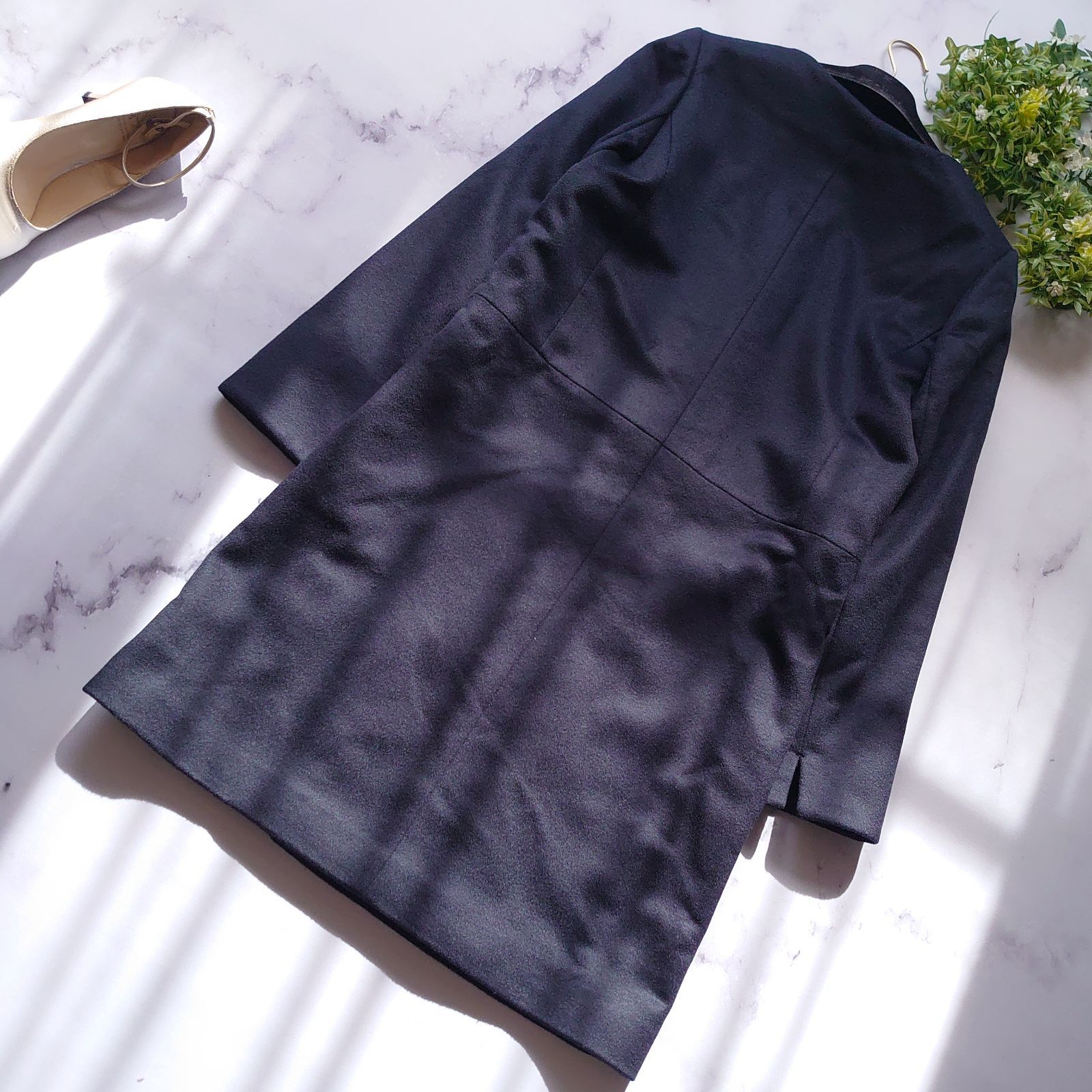 フォロー割中モトマチゼラール カシミヤ100% ノーカラーコート　ネイビー　11 タグ付 元町ゼラール カシミヤ100％ ノーカラーコート 比翼 ネイビー M