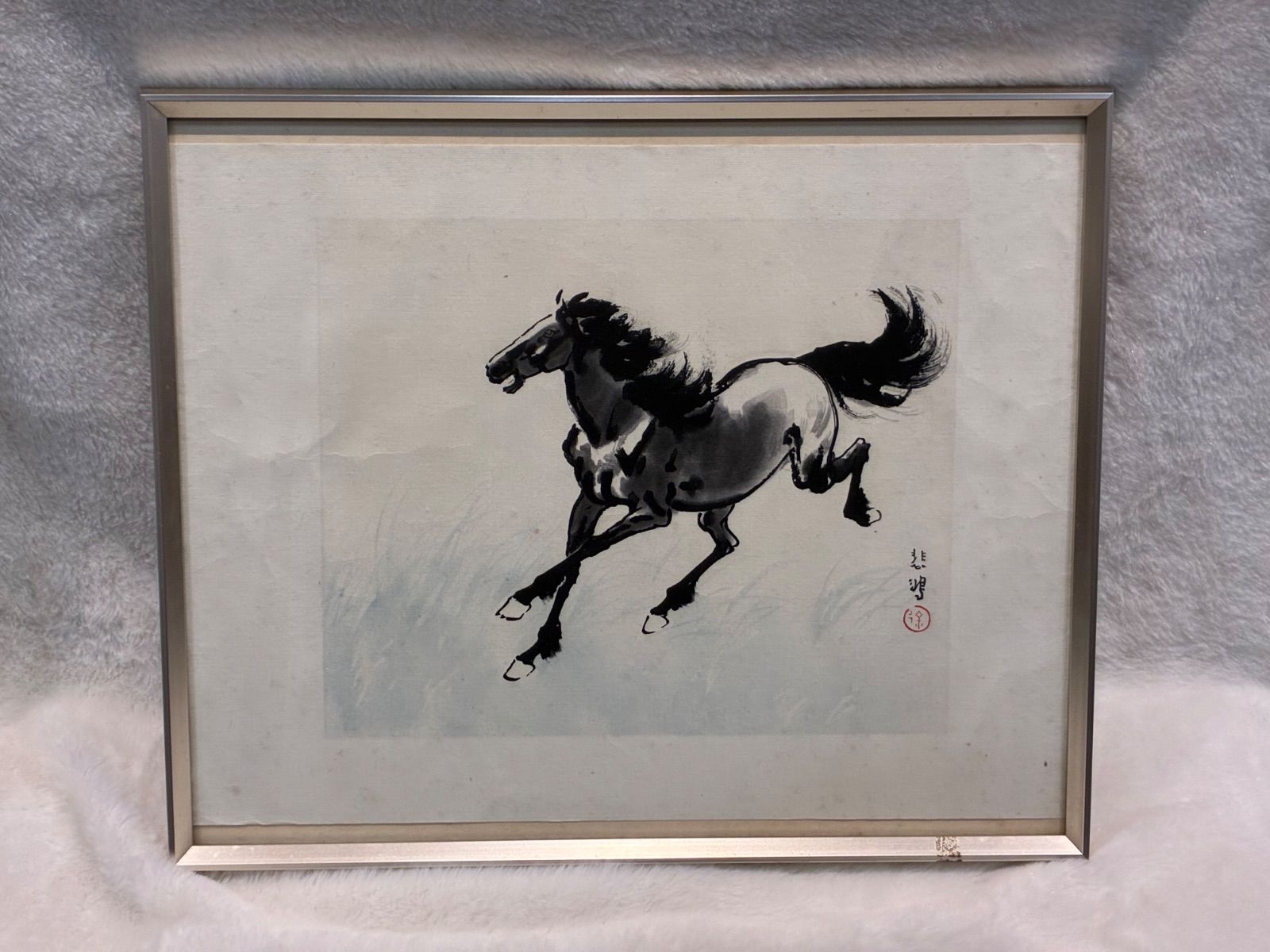 高級インテリア・コレクション】徐悲鸿 水墨画「奔馬」 落款・朱印入り